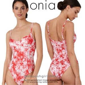 Onia Chelsea Underwire One-Piece Swimsuit Red White Tie-Dye Size L